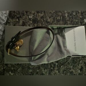 Alexander McQueen Double Wrap Skull Charm Leather Bracelet